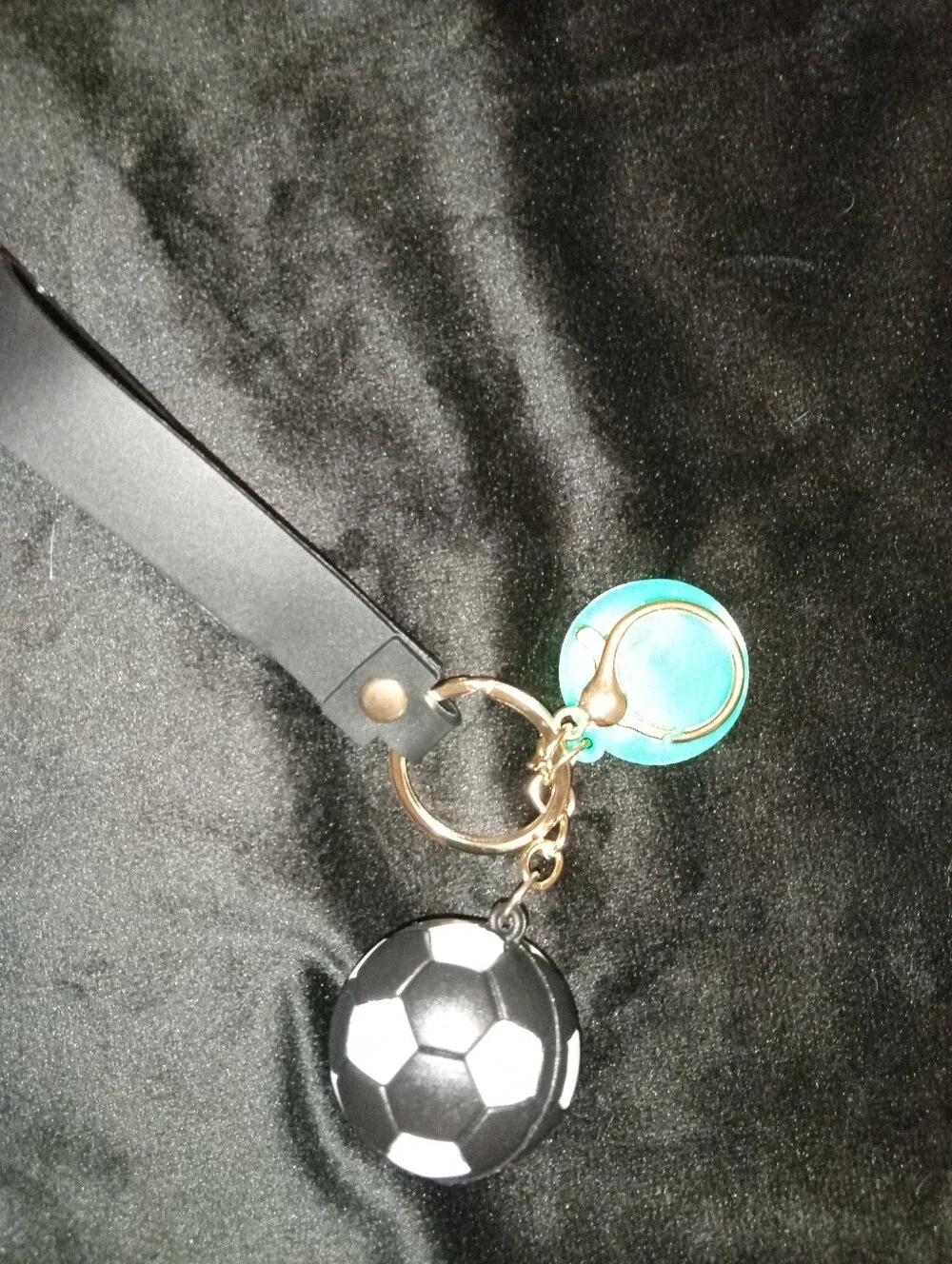 Forever Sports Black & White Soccer Ball Keychain with Green Tag